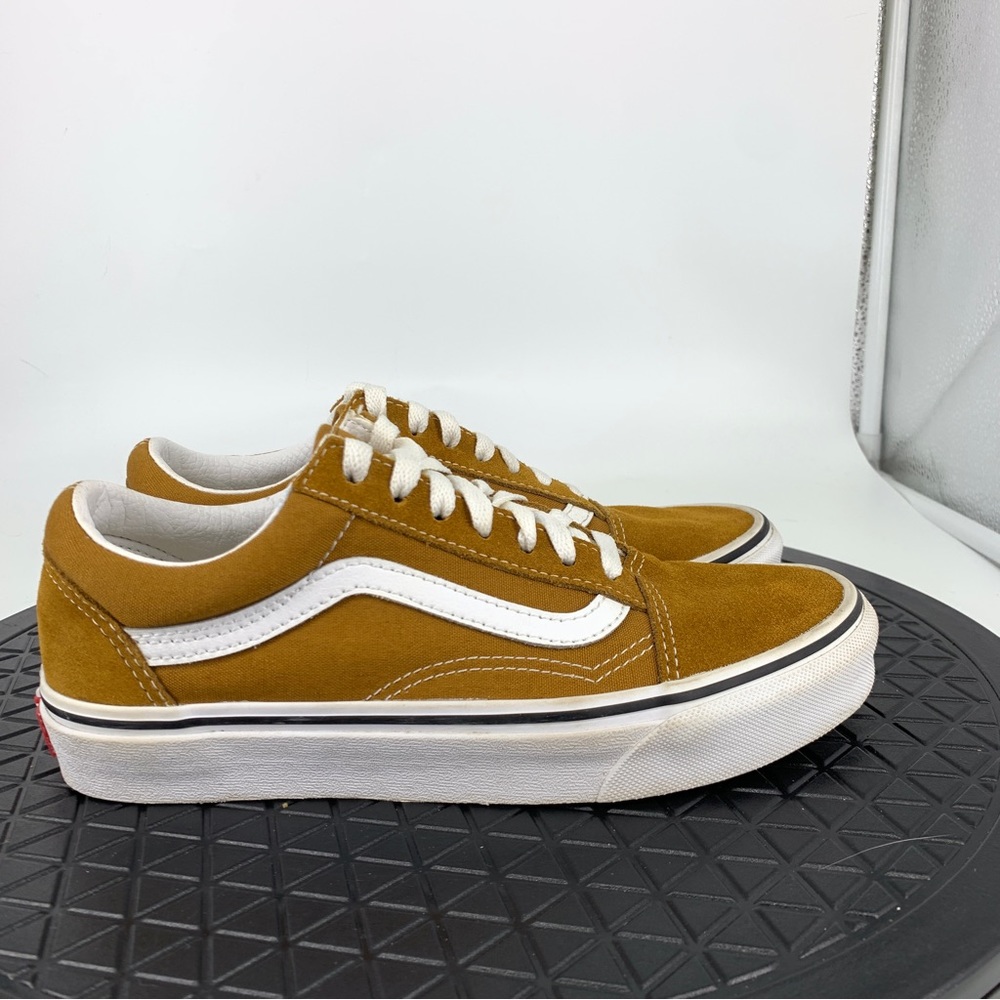 Vans Women 37 Size 7 Sneakers Yellow Brown Canvas Suede Old Skool Shoes Low Top